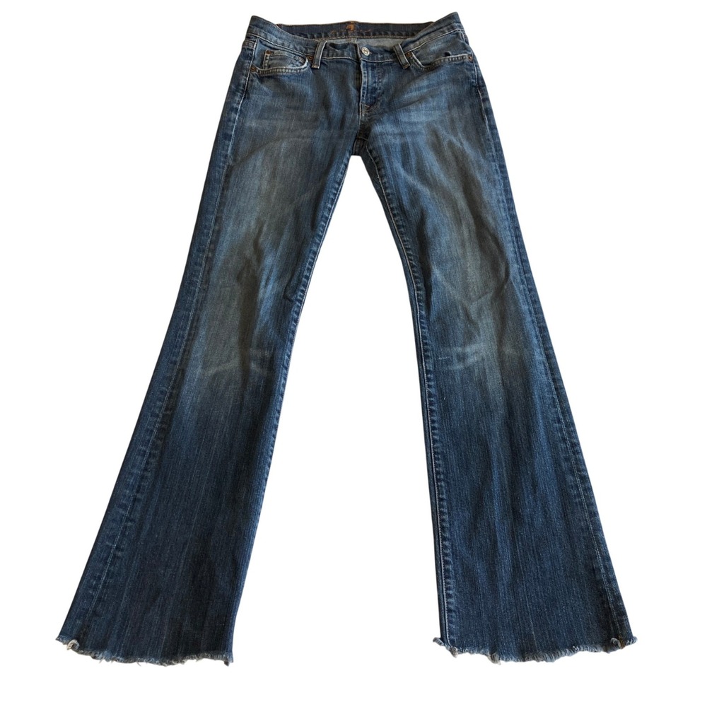7 For All Mankind Bootcut Jeans Womens 29 Dark Wash Raw Hem USA Made BOHO Y2K